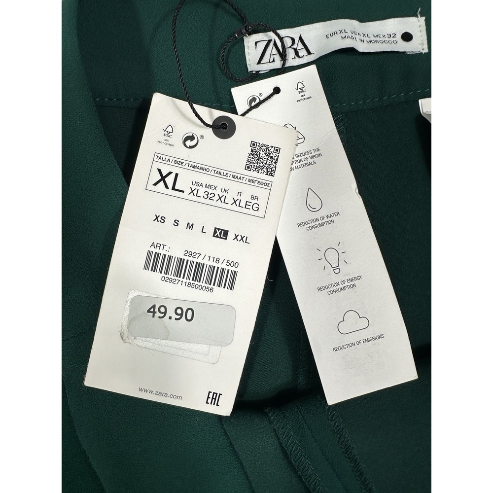 Zara Trousers Womens XL 35x34 Green Pants‎ Career Side Zip - Picture 8 of 10
